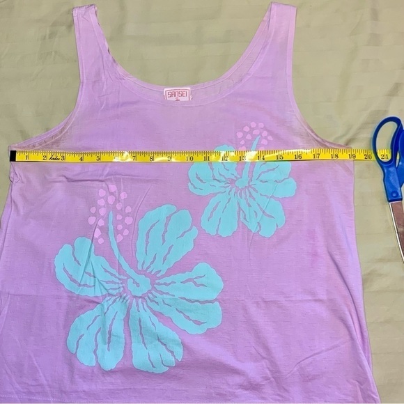 🌺 Vintage Hawaii! 1980's Sansei Lavender and Teal Tanktop, Size L 🌴 - Picture 9 of 11